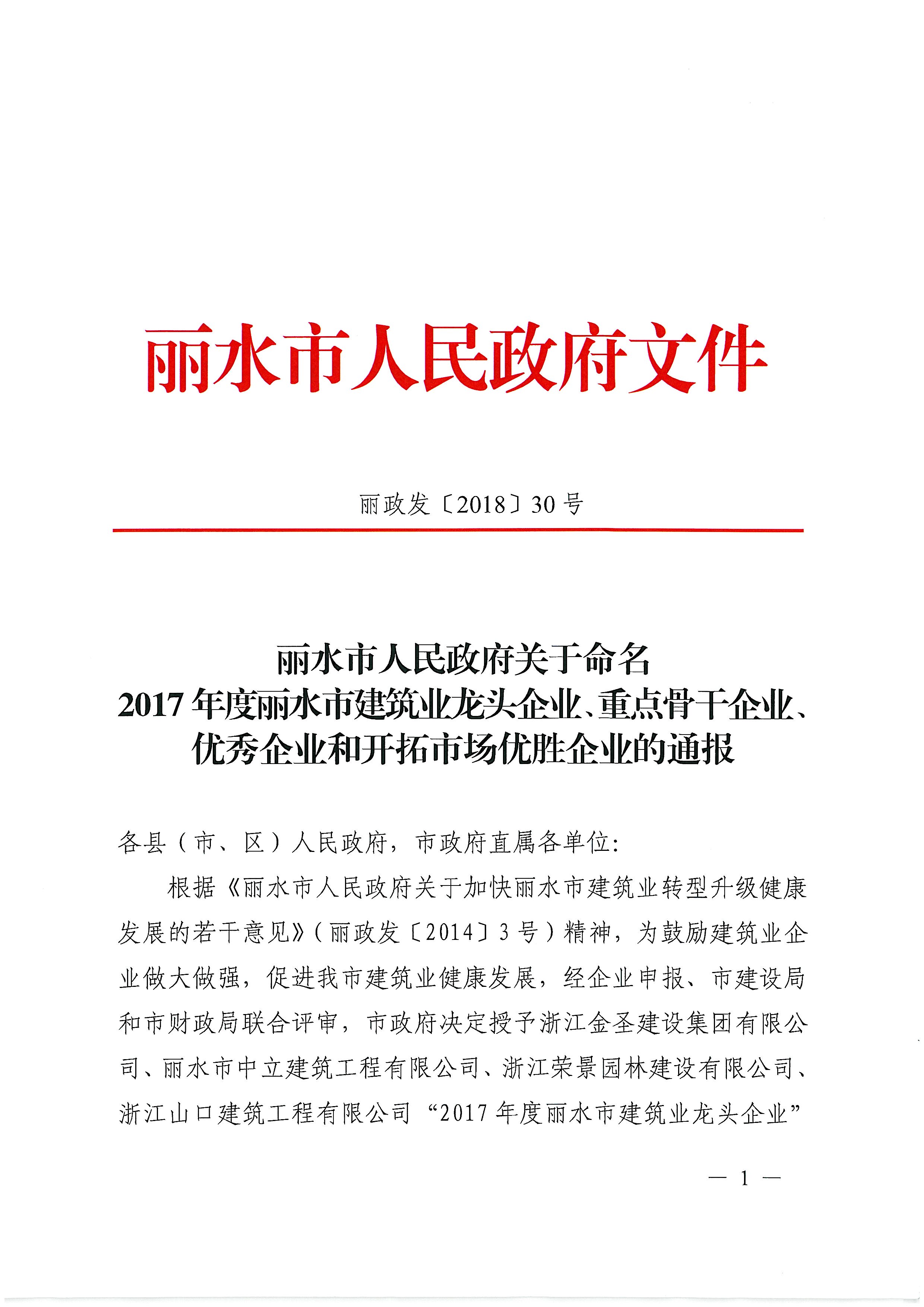 2017年度丽水市骨干企业